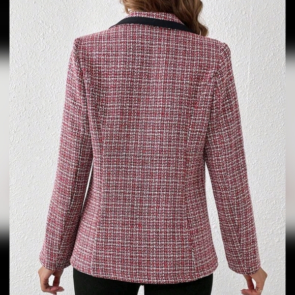 Women's Red Checkered Contrast Color Single Breasted Blazer For New Year - Picture 2 of 4